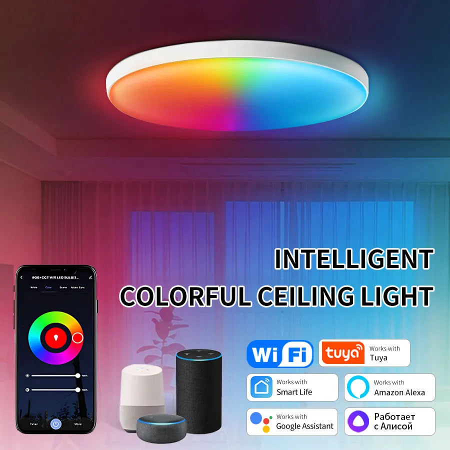 Tuya Smart Wifi Ceiling Light 24W 220V RGB Circular Ambient Lamp APP Control Work with Alexa Google Home for Bedroom Home Decor