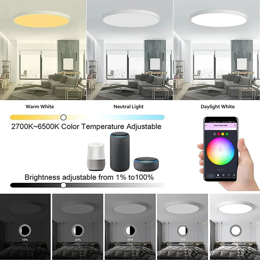 Tuya Smart Wifi Ceiling Light 24W 220V RGB Circular Ambient Lamp APP Control Work with Alexa Google Home for Bedroom Home Decor