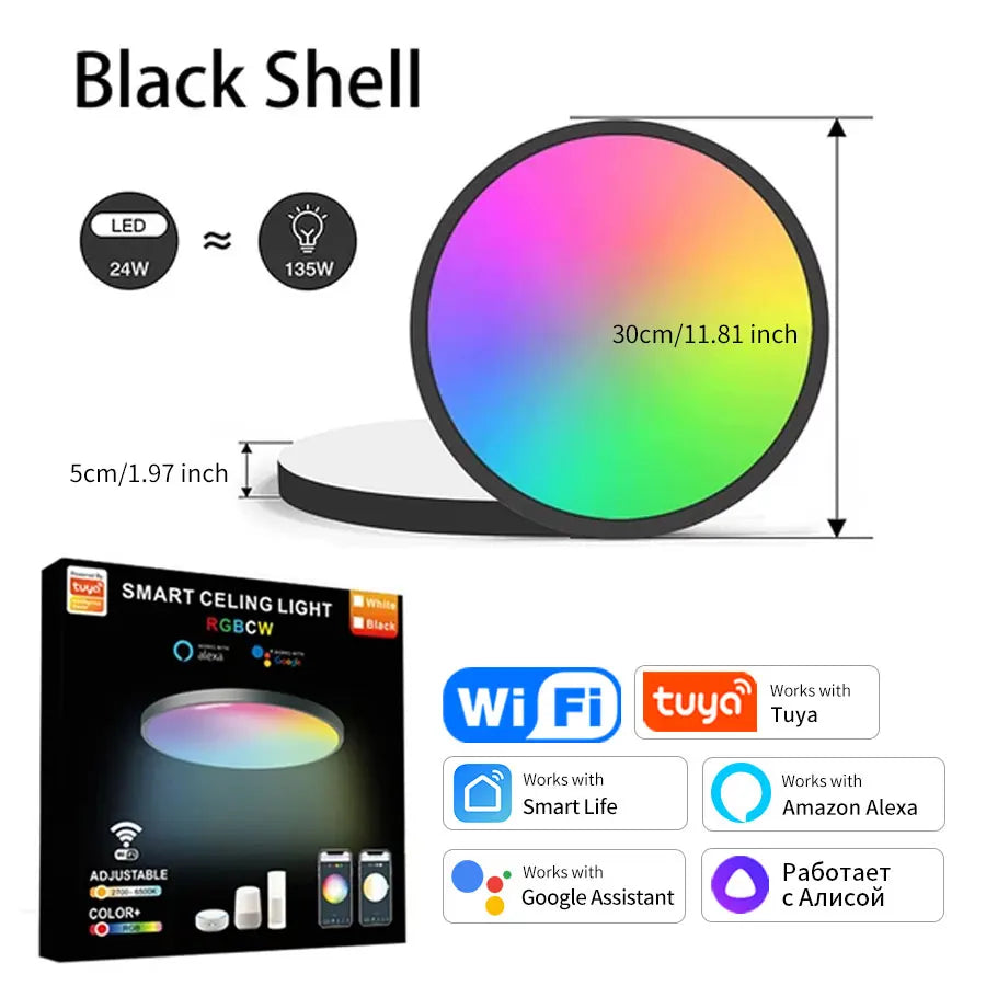 Tuya Smart Wifi Ceiling Light 24W 220V RGB Circular Ambient Lamp APP Control Work with Alexa Google Home for Bedroom Home Decor