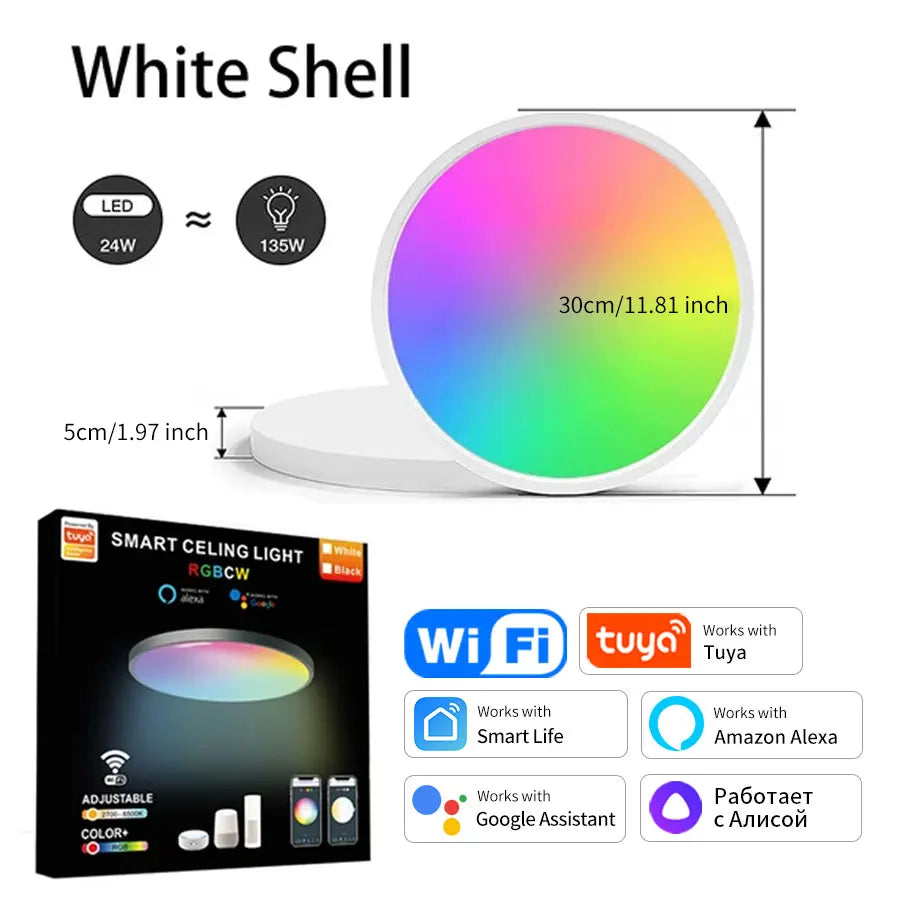 Tuya Smart Wifi Ceiling Light 24W 220V RGB Circular Ambient Lamp APP Control Work with Alexa Google Home for Bedroom Home Decor
